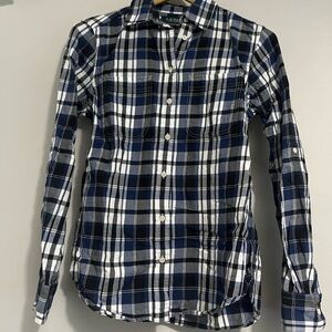 Ralph Lauren Women’s Plaid Button Up. Blue, Black & White Plaid. Size SP